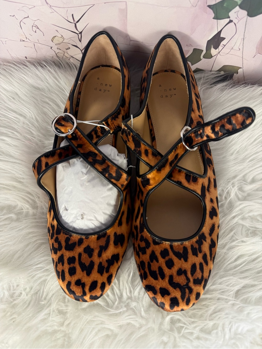 a new day Leopard Print Mary Jane Flats - Brown/Black